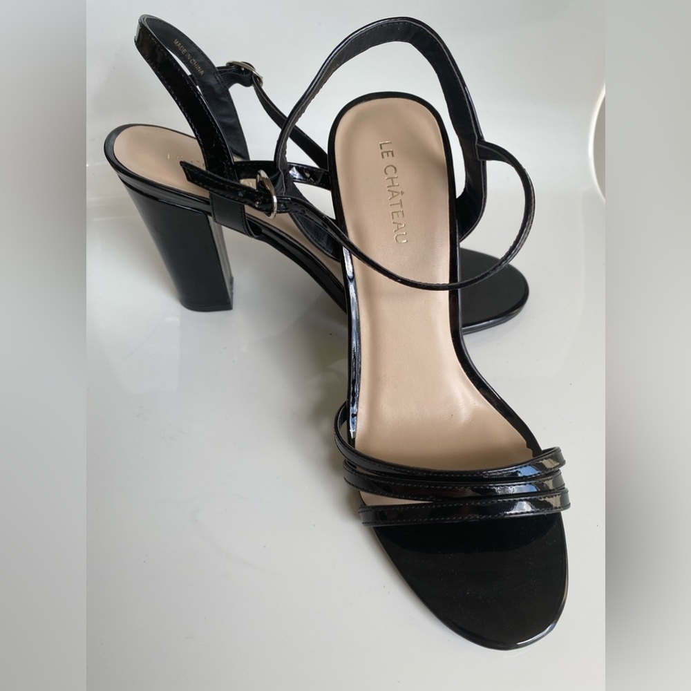 Le Chateau Black Patent Strappy Heels - New - Size 37